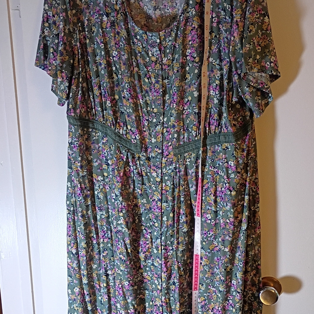 Woman Within Multicolor Floral Dress Full Length Button Down NEW P2P=27